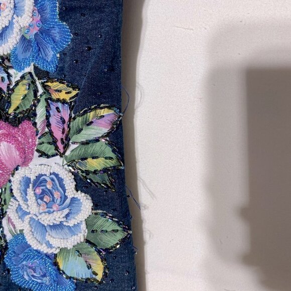 Vintage Jazzino Dark Wash Embroidered Beaded Button Up Denim Vest S - Picture 8 of 12